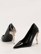 European & American Style Luxury Sexy Women's Shoes, Fashion Metal Floral Thin High Heel Pointed Toe Pumps